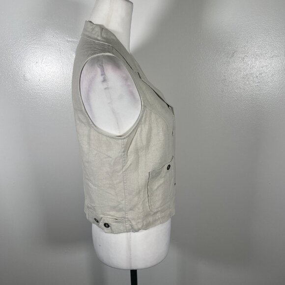 Christopher & Banks Vest Women's 6 Beige Linen Pockets Notch Lapel Button Front - Picture 12 of 15